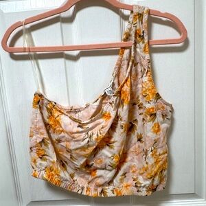American Eagle NWT Floral One Shoulder Crop Shirt Viscose Linen